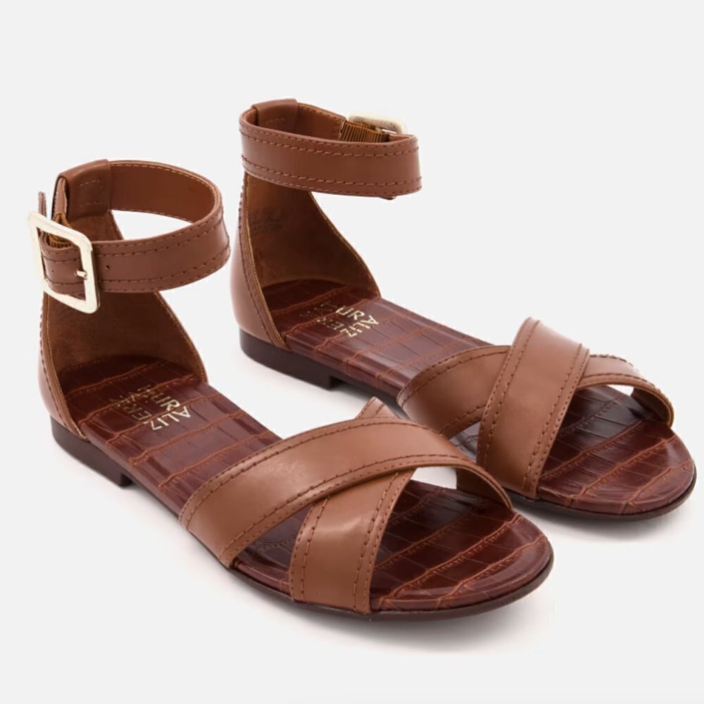 Naturalizer Women Sausalito Leather Strappy Sandals, Brazil Nut (WIDE)